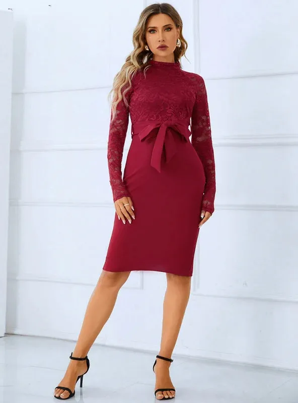 TastyHottie - ROUND NECK LACE LONG SLEEVES DRESS