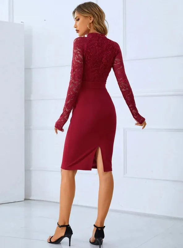 TastyHottie - ROUND NECK LACE LONG SLEEVES DRESS