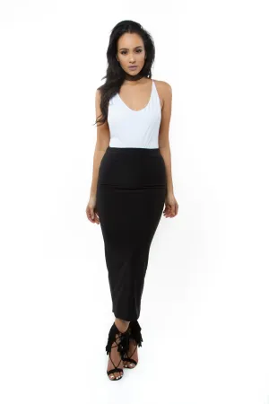 THE MYSTYLEMODE BLACK ESSENTIAL VENEZIA DOUBLE LINED MAXI SKIRT