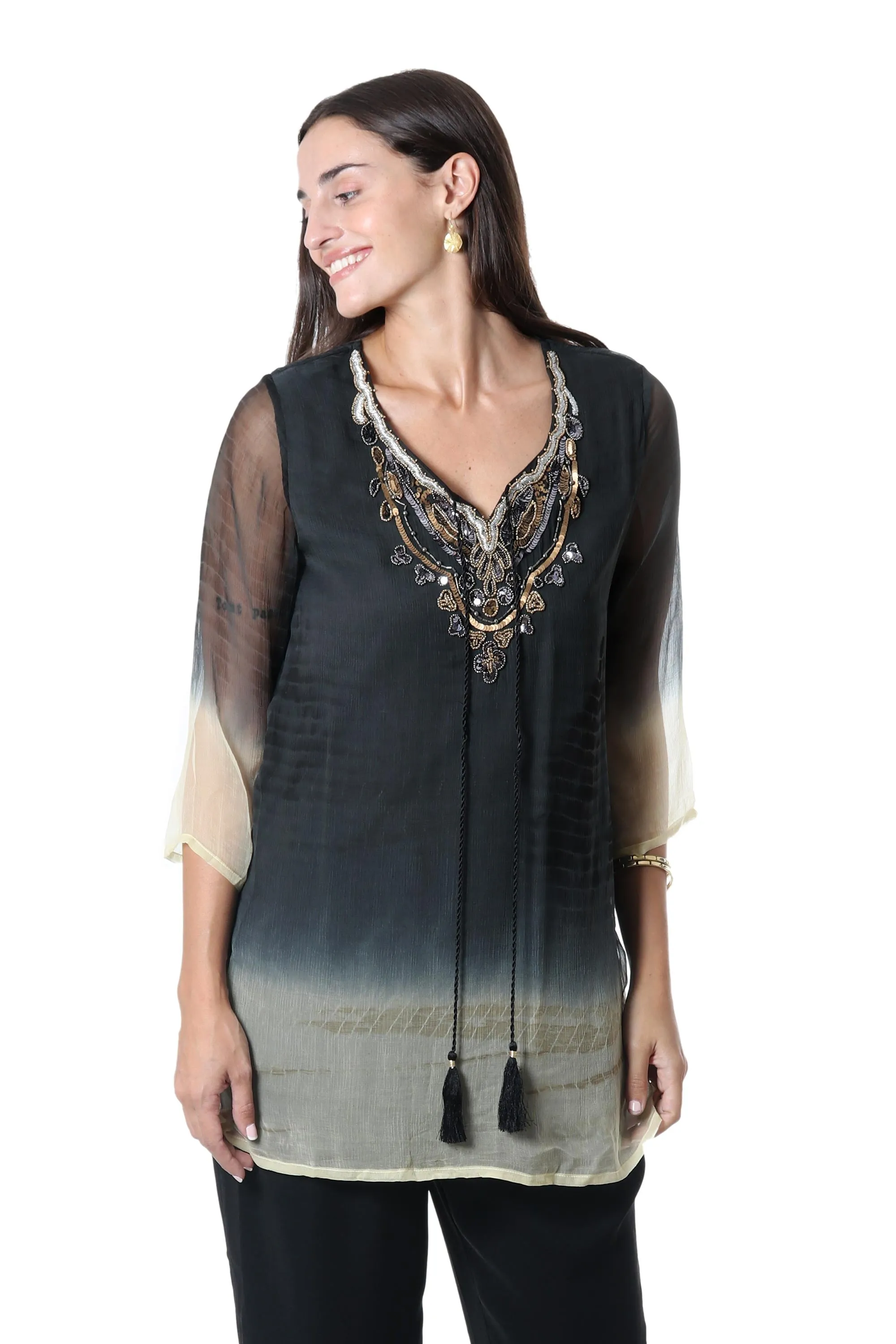 Tie-Dyed Tunic with Glass Bead Detail - Magical Glamour | NOVICA