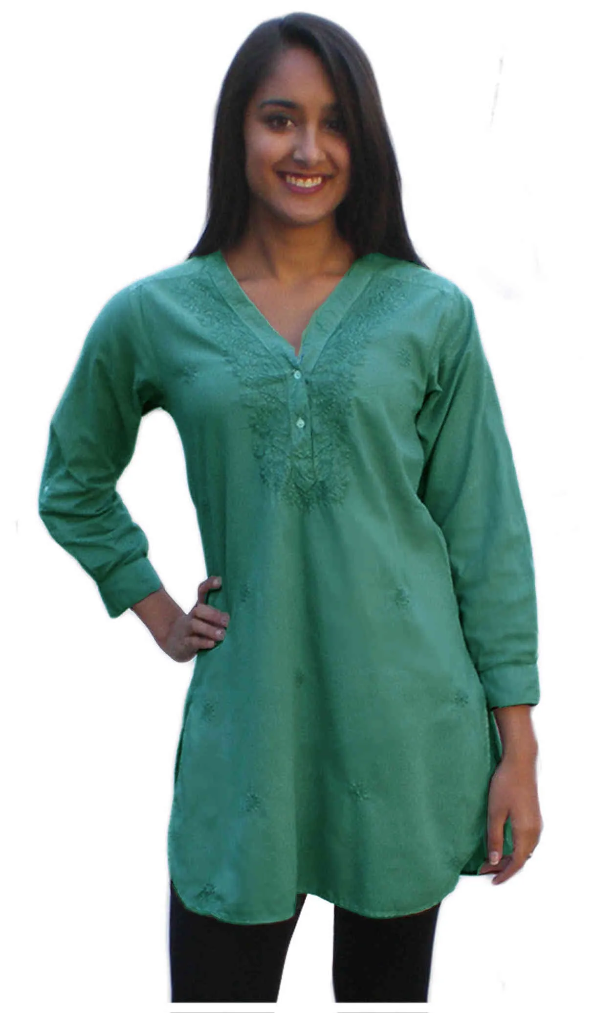 Uma Hand Embroidered Pure Cotton Shirt Tunic (Plus Sizes)