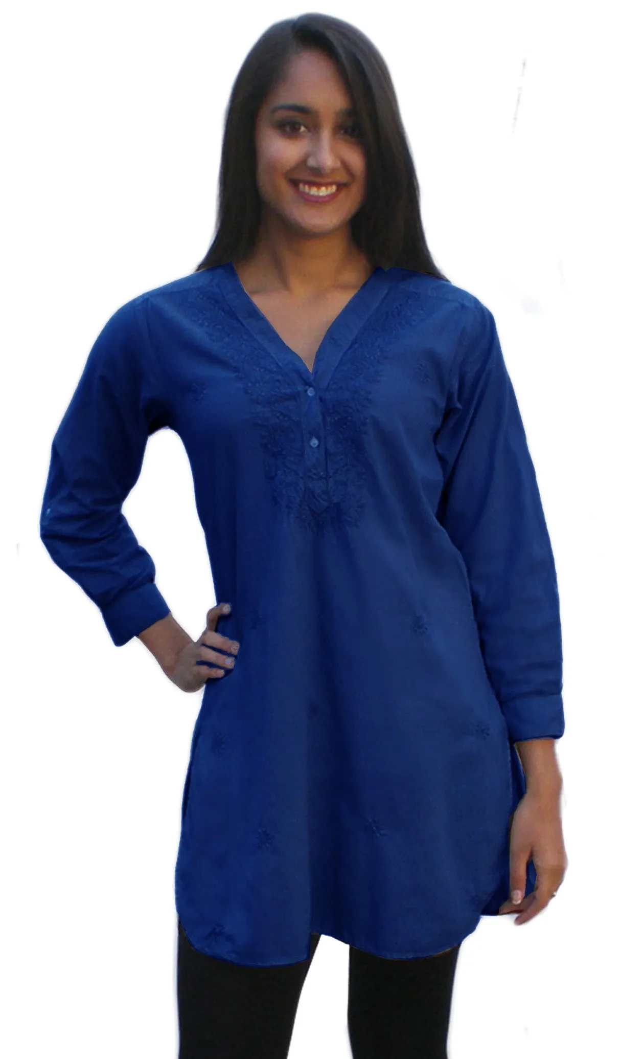 Uma Hand Embroidered Pure Cotton Shirt Tunic (Plus Sizes)