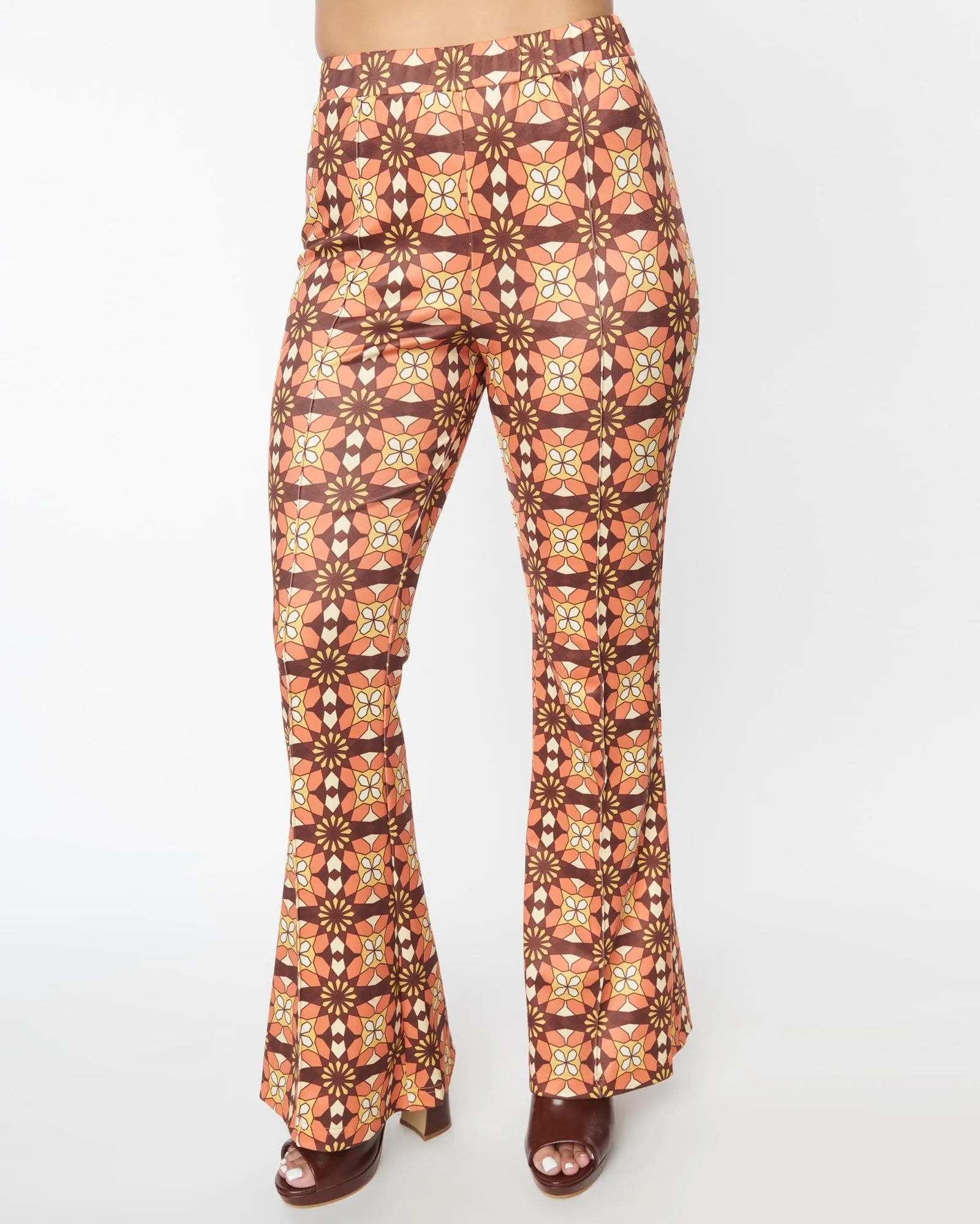 Unique Vintage Orange & Brown Mosaic Flare Pants | Orange, Brown