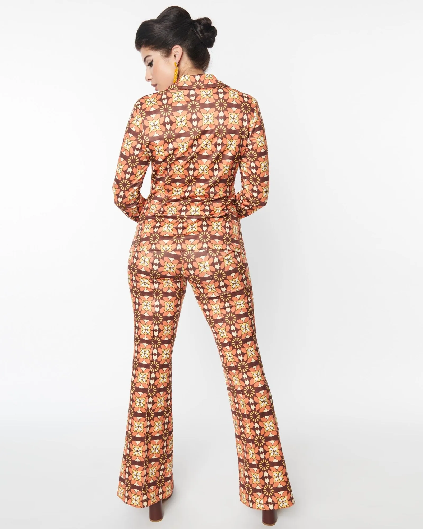 Unique Vintage Orange & Brown Mosaic Flare Pants | Orange, Brown