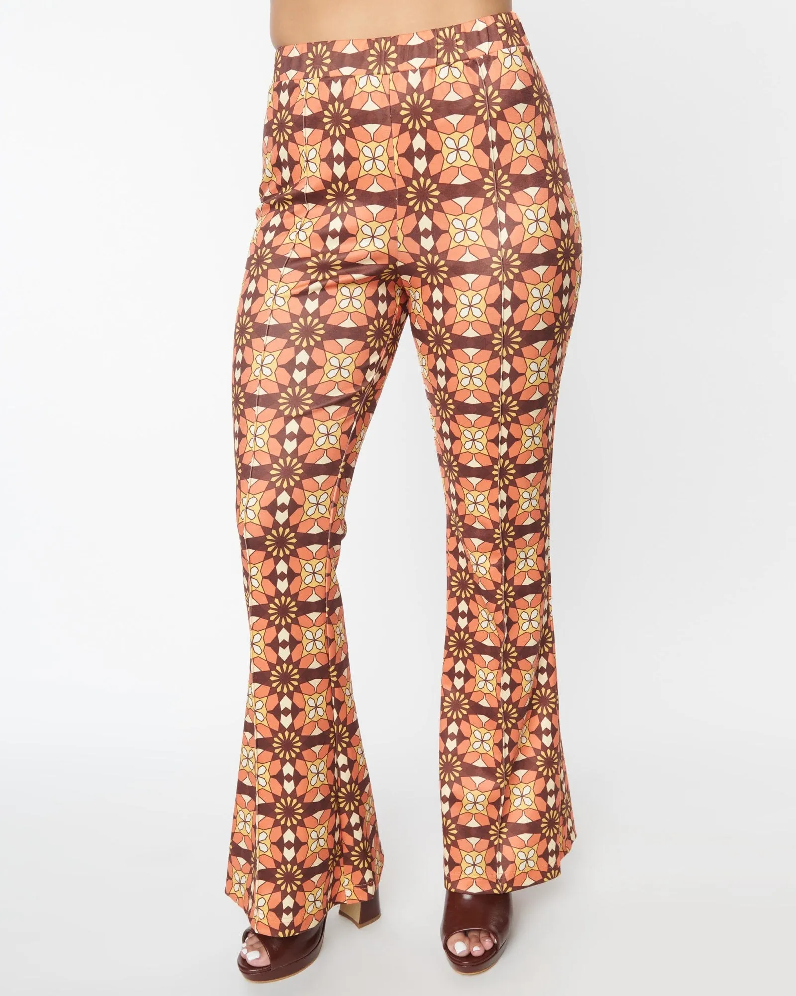 Unique Vintage Orange & Brown Mosaic Flare Pants | Orange, Brown