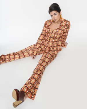 Unique Vintage Orange & Brown Mosaic Flare Pants | Orange, Brown