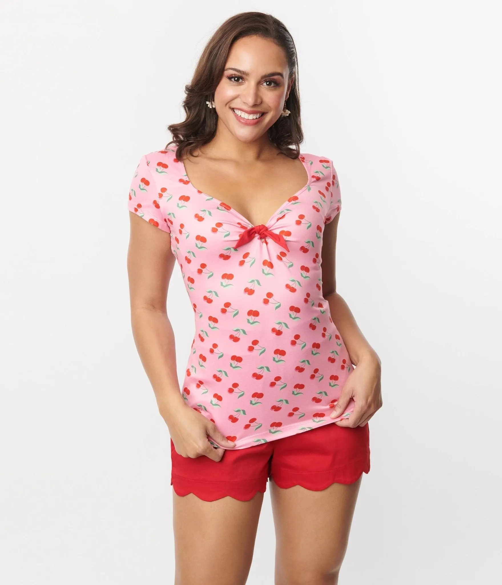 Unique Vintage Pink & Red Cherry Sweetheart Rosemary Top