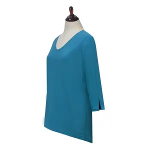 Valentina Signa V Neck Hi-Low Tunic Top in Turquoise - 15296-TRQ - Size XL Only!