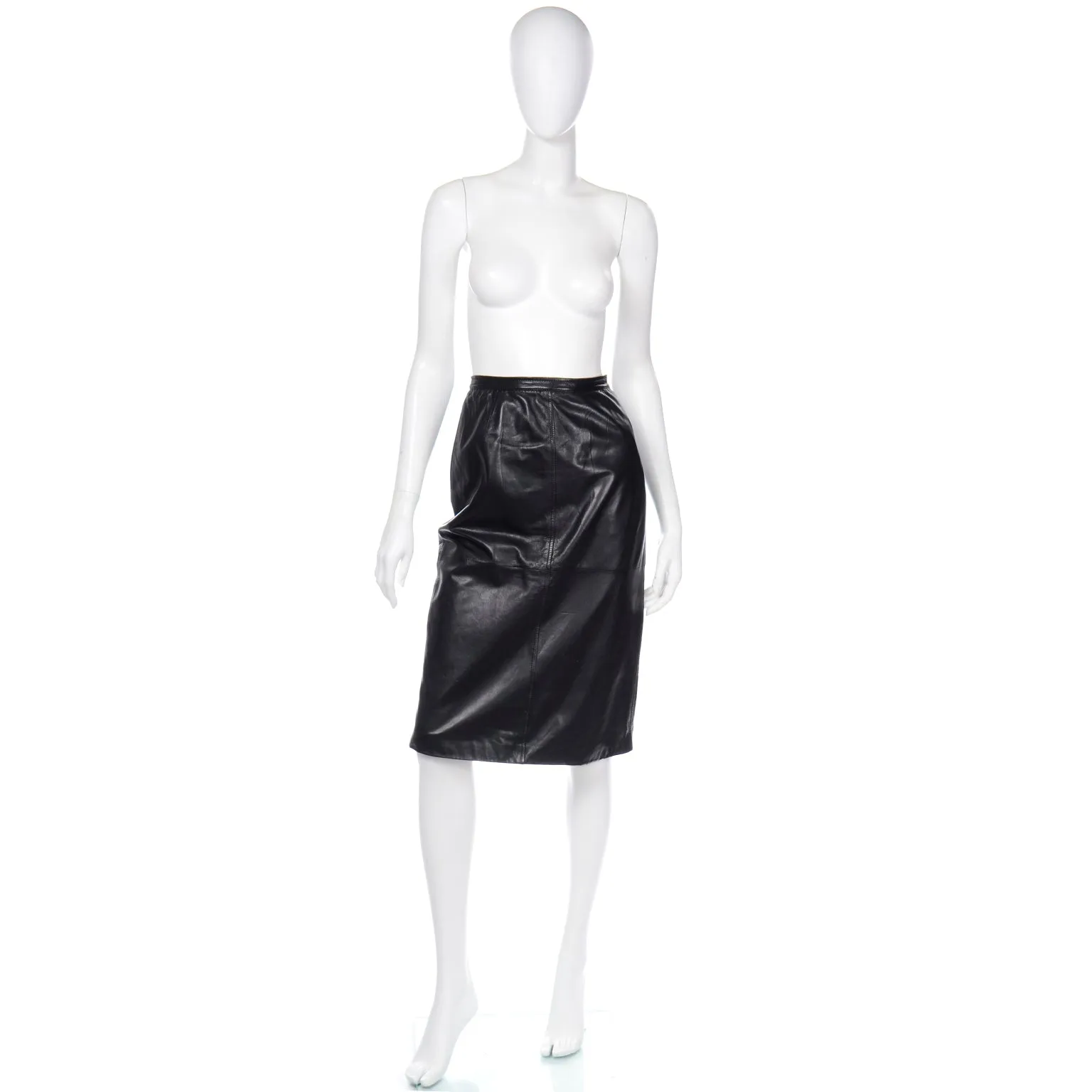 Valentino Black Leather Vintage Skirt w/ Button Detail