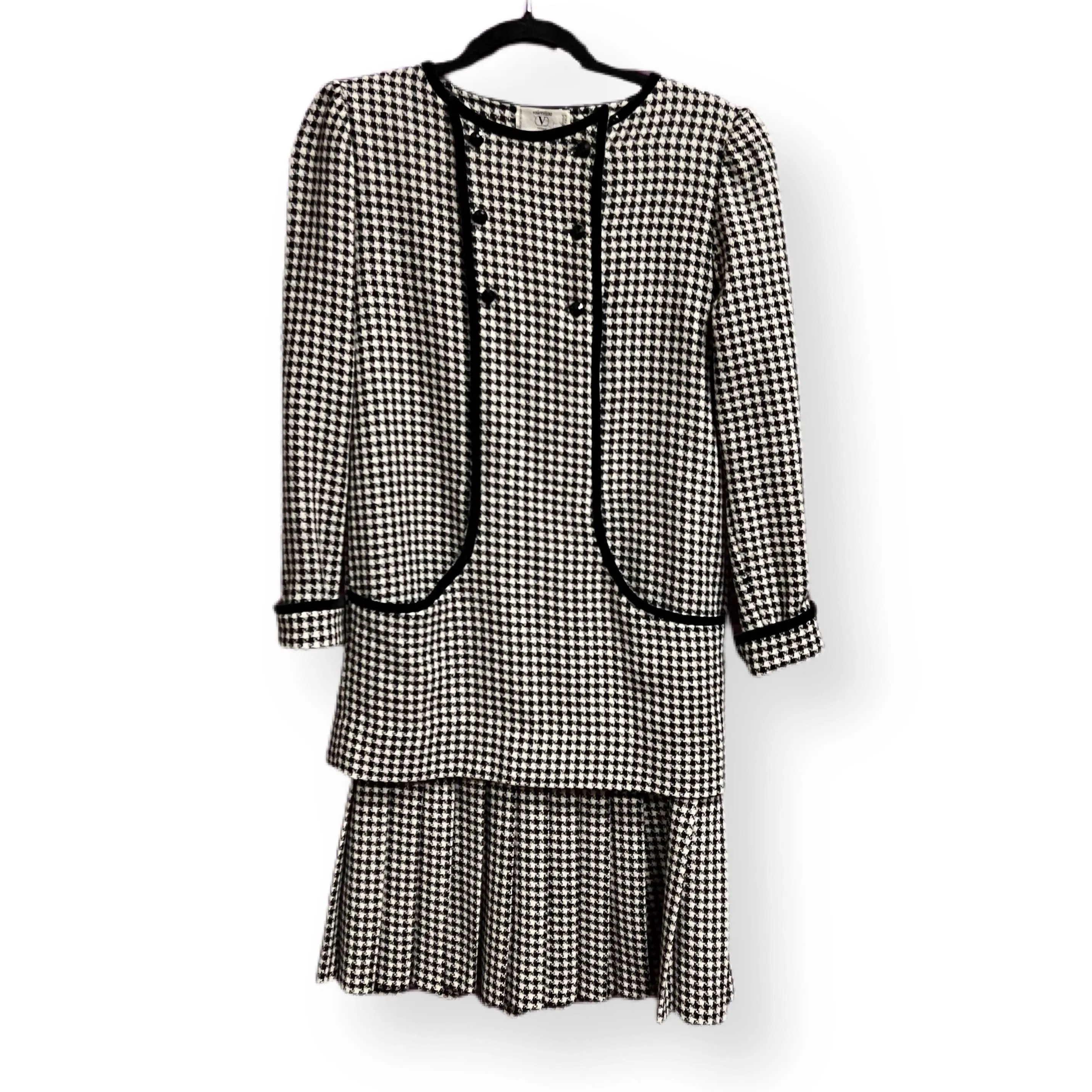 VALENTINO Vintage Black and White Houndstooth Print Dress | Size M