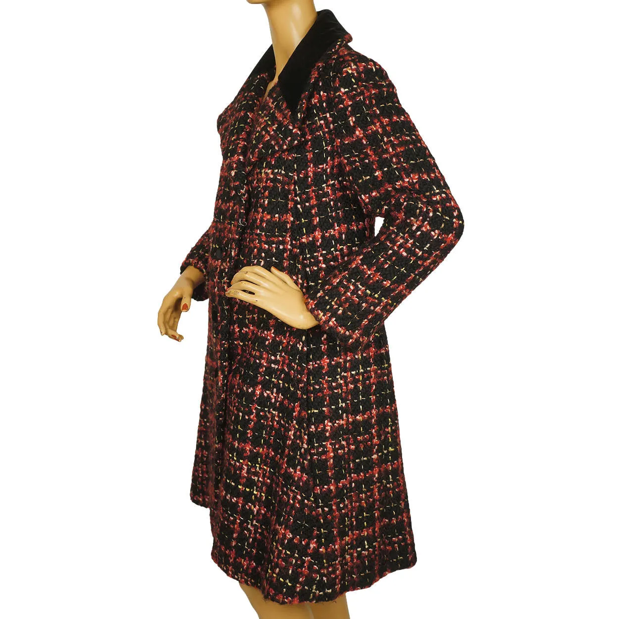 Vintage 1960s 70s Tweed Wool Coat Red Black &amp; White Ladies Size M