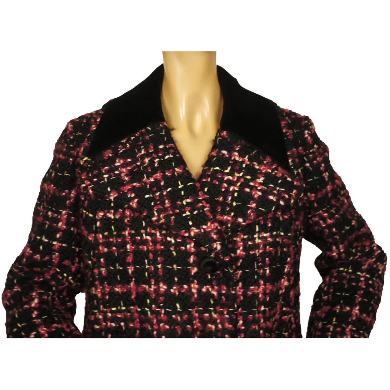 Vintage 1960s 70s Tweed Wool Coat Red Black &amp; White Ladies Size M