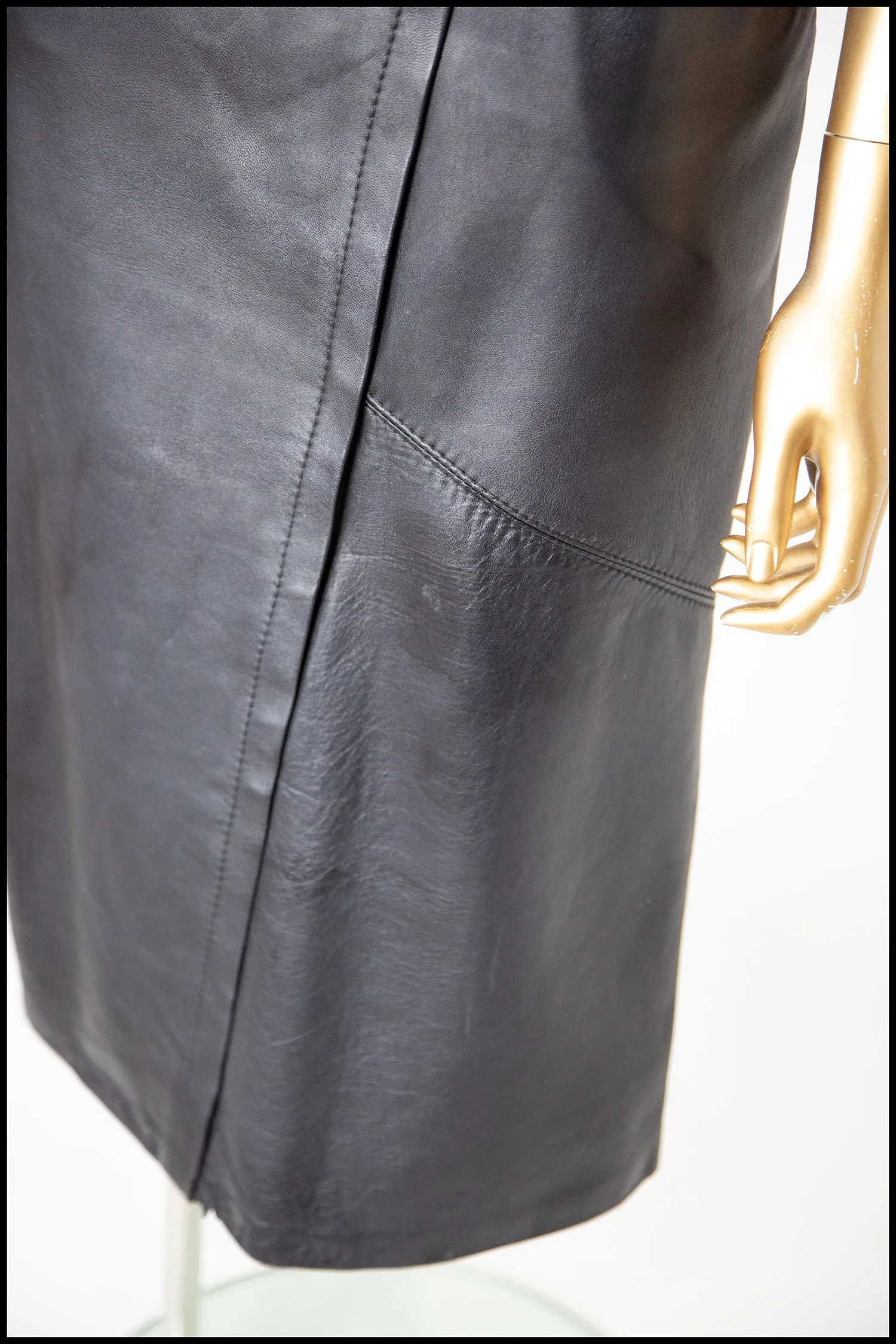 Vintage 1980s Black Leather Panel Cut Pencil Skirt