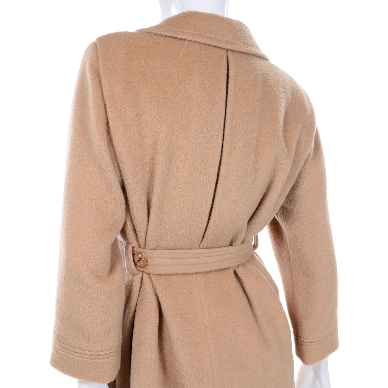 Vintage Tan Camel Hair Wool Trench Coat With Belt & Front Buttons