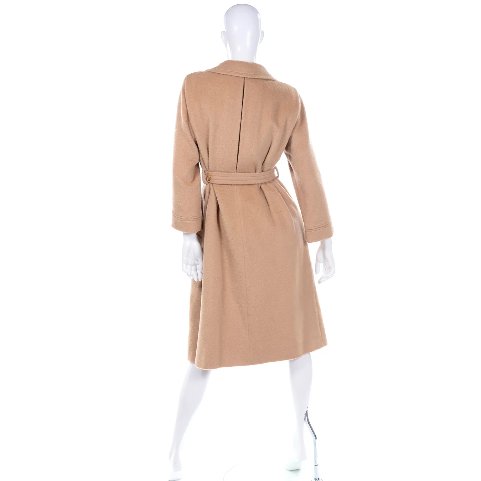 Vintage Tan Camel Hair Wool Trench Coat With Belt & Front Buttons