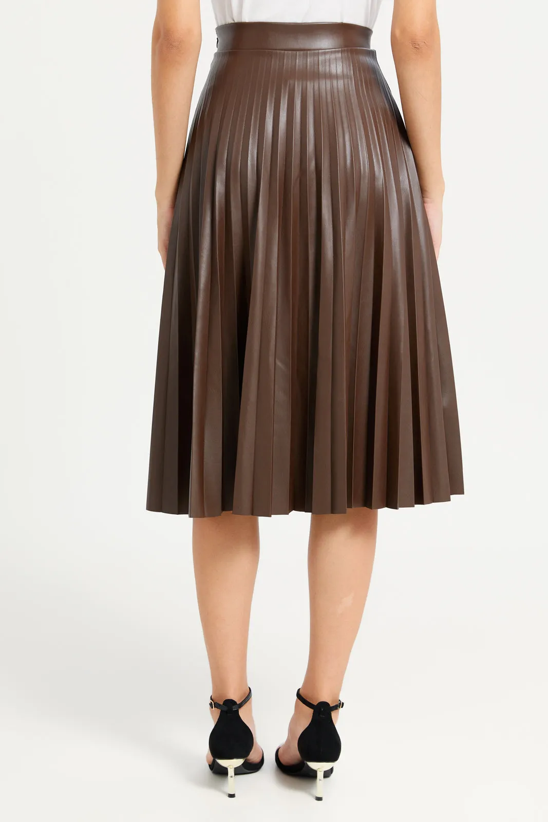 Women Brown Plain Pleated Skirt