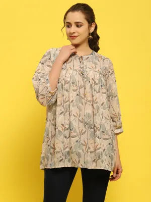 Women Georgette Grey Tropical Print Tunic