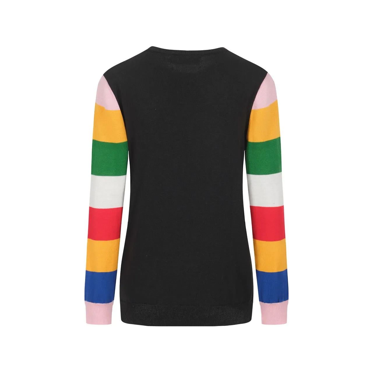 Women's black Knitted T-shirt with multicolor stripe