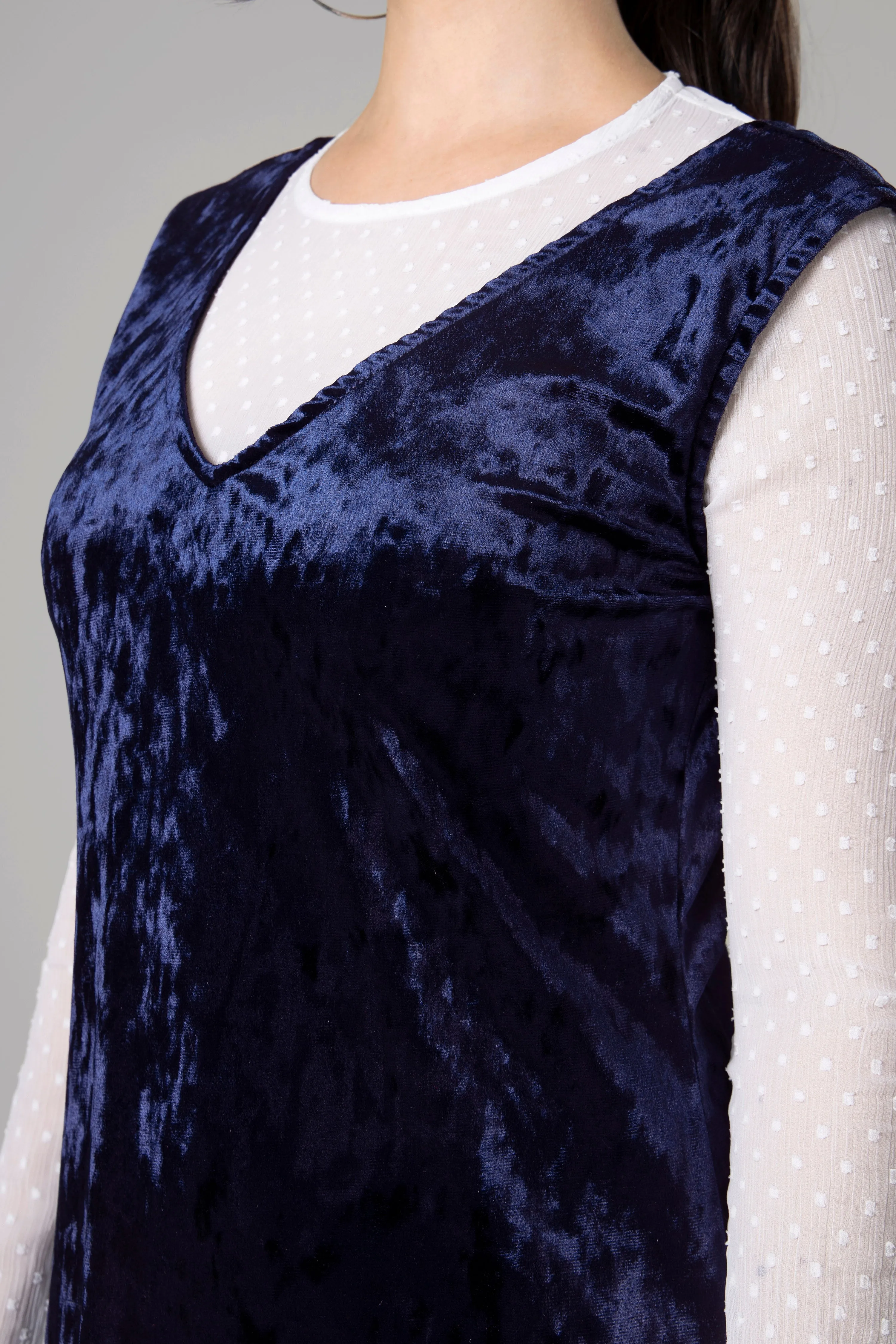 Womens Blue Velvet Bodycon Pinafore Dress