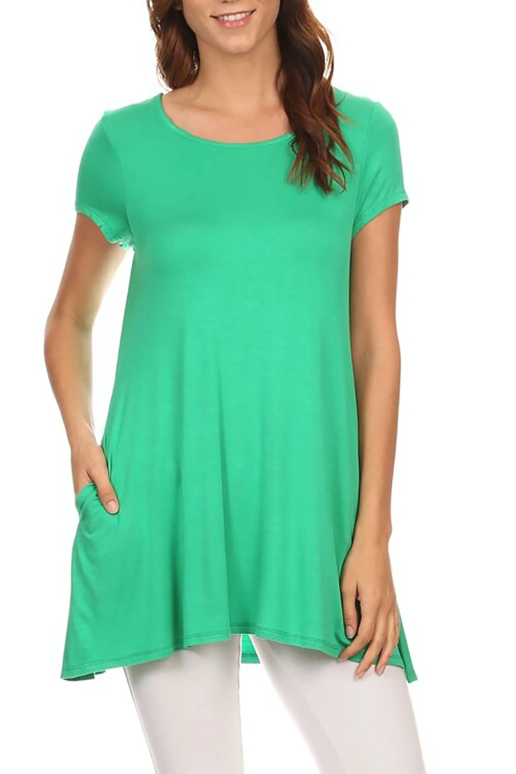 Women's Casual Short Sleeve Tunic Top With Pockets