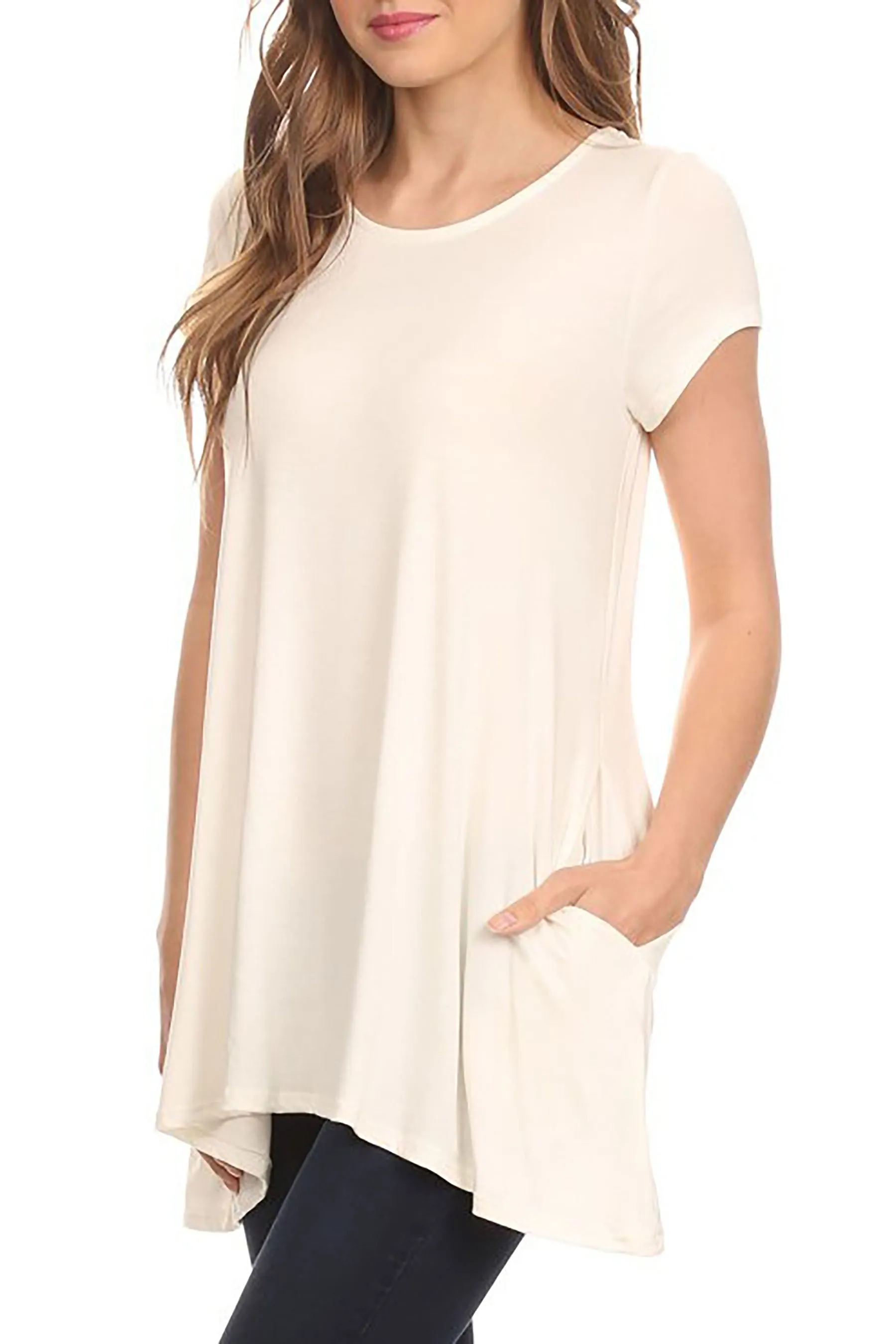 Women's Casual Short Sleeve Tunic Top With Pockets