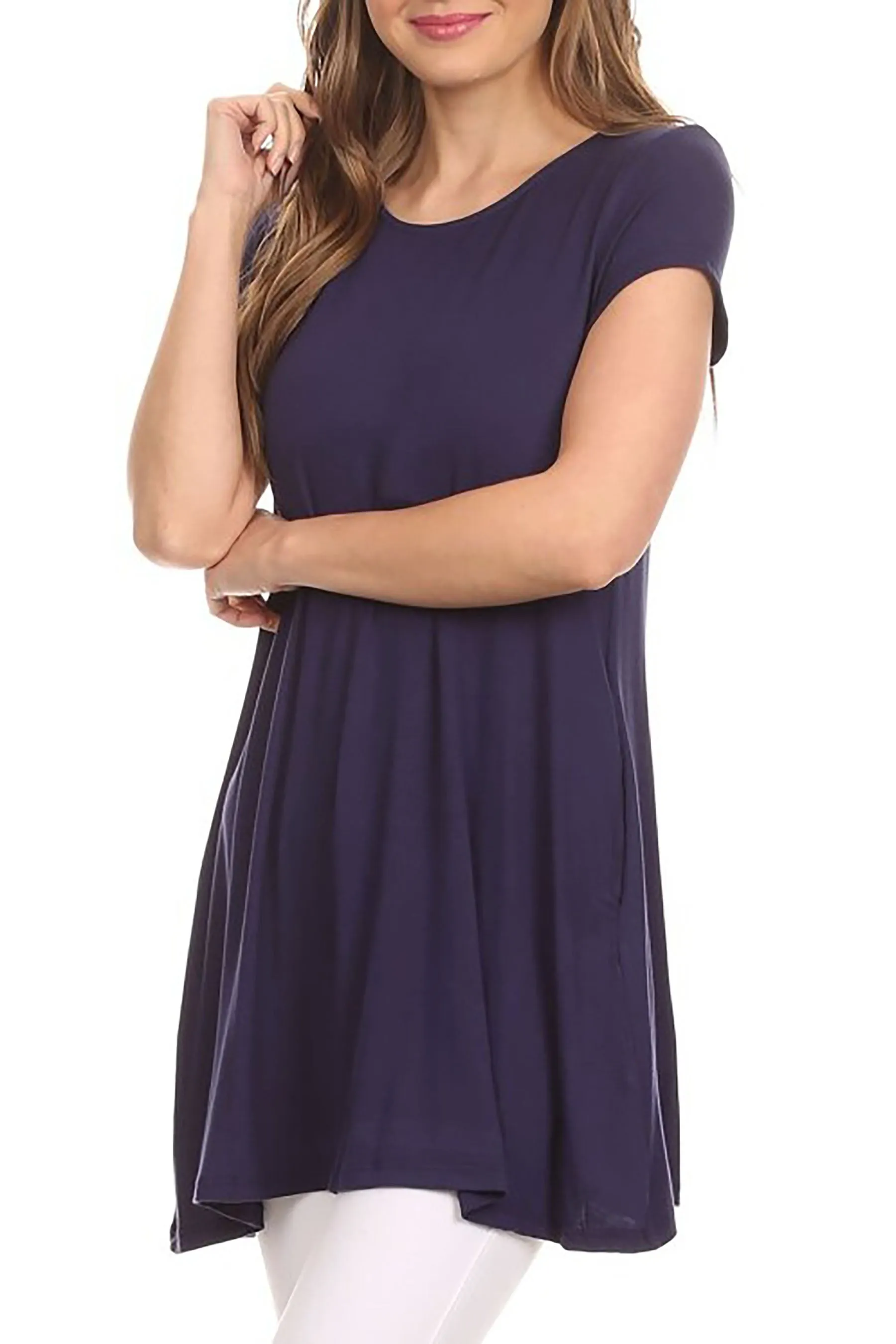 Women's Casual Short Sleeve Tunic Top With Pockets