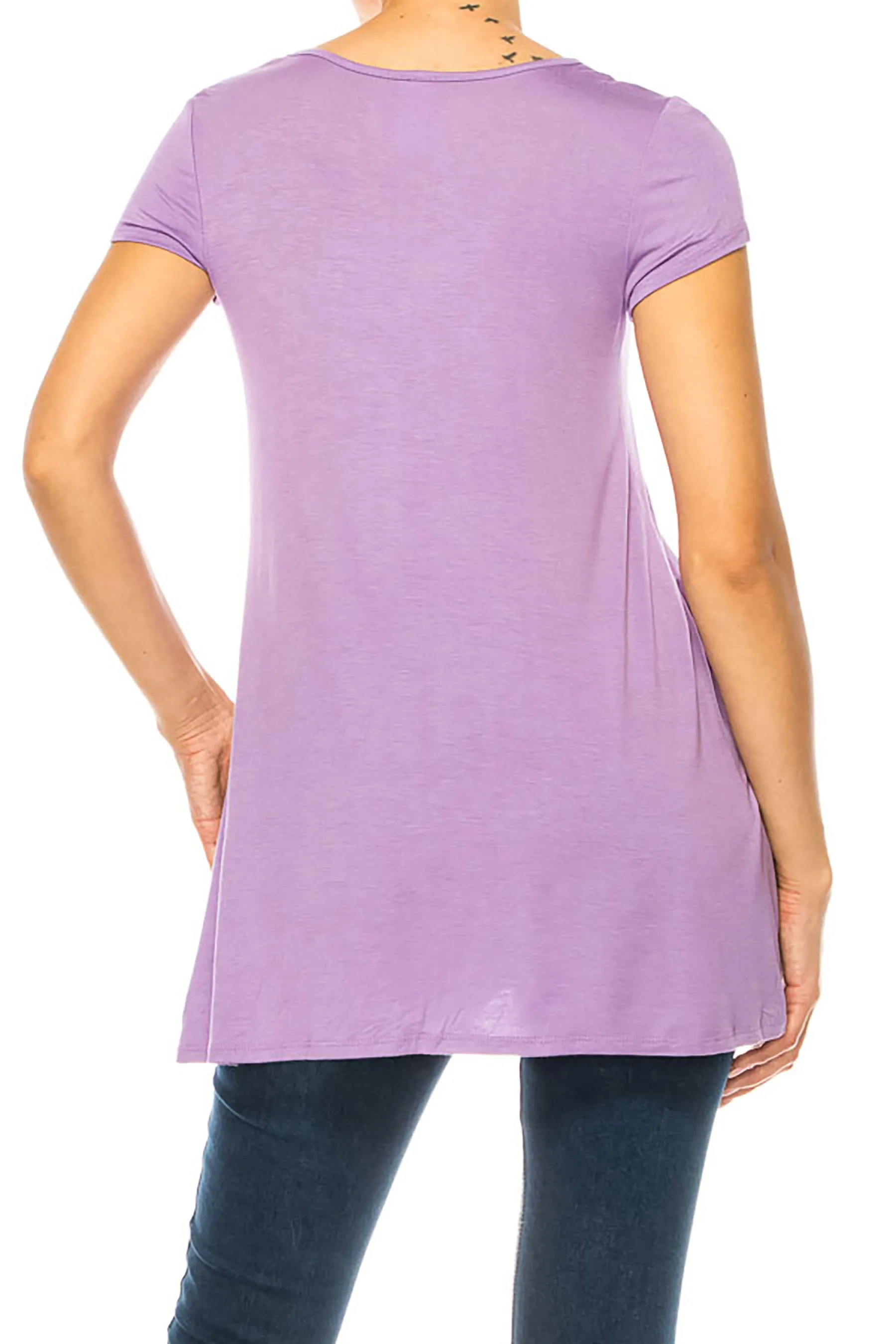 Women's Casual Short Sleeve Tunic Top With Pockets