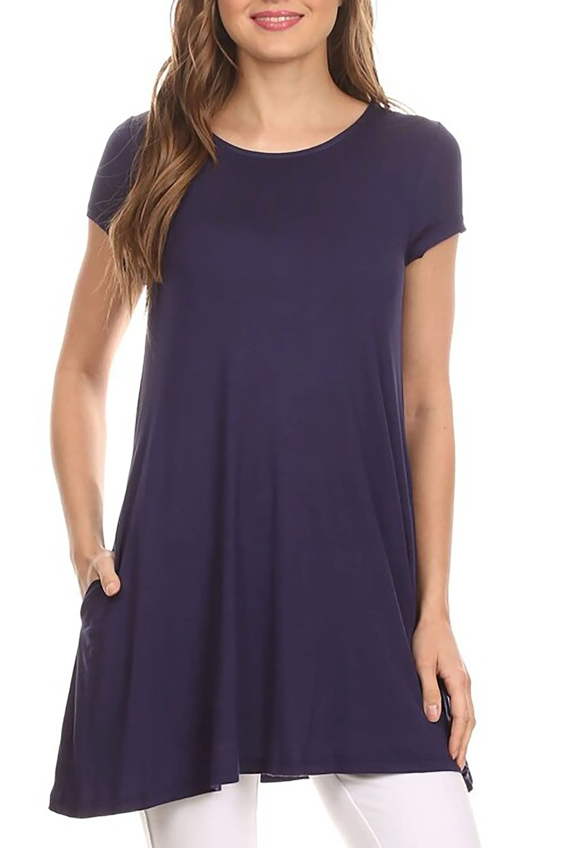 Women's Casual Short Sleeve Tunic Top With Pockets