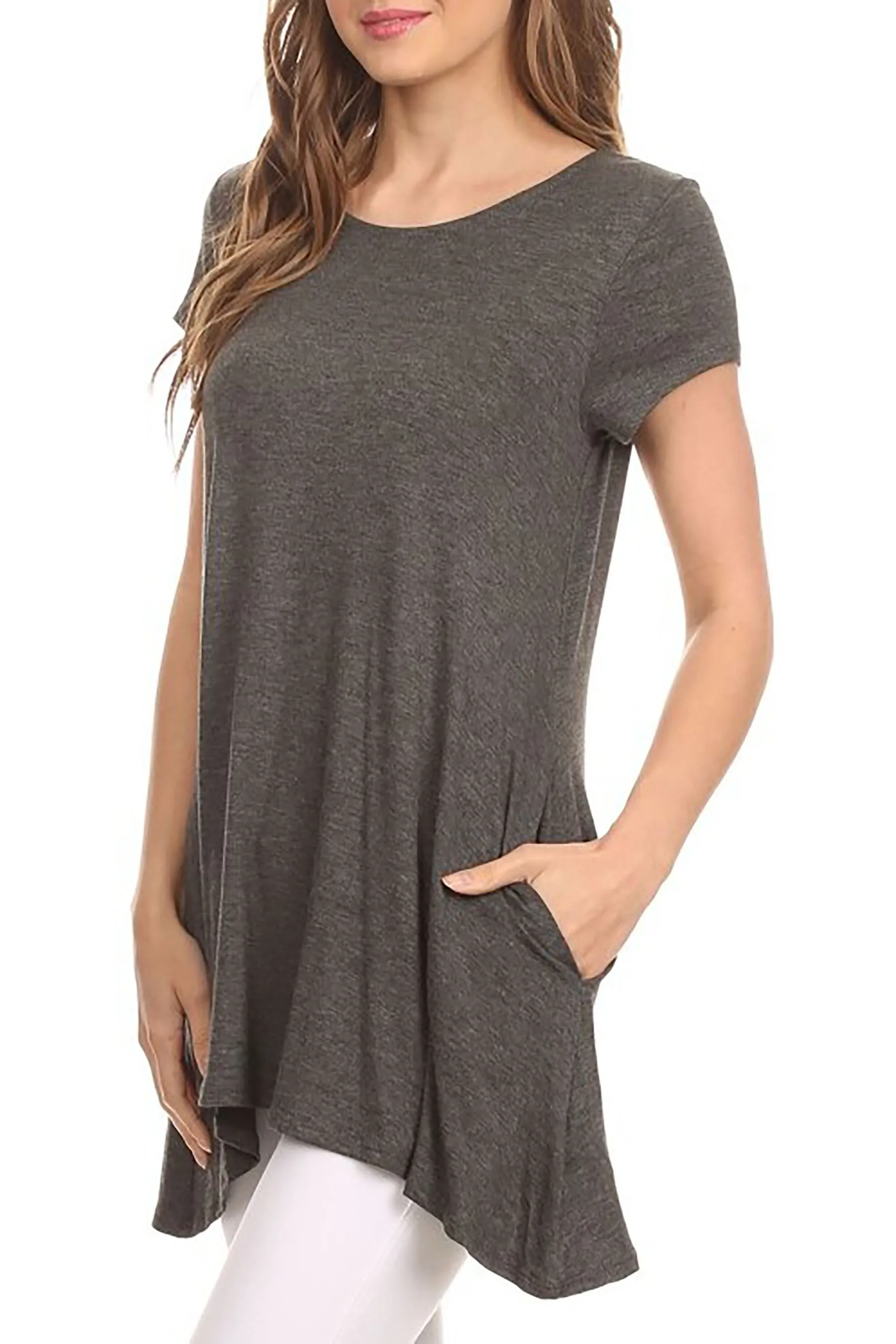 Women's Casual Short Sleeve Tunic Top With Pockets