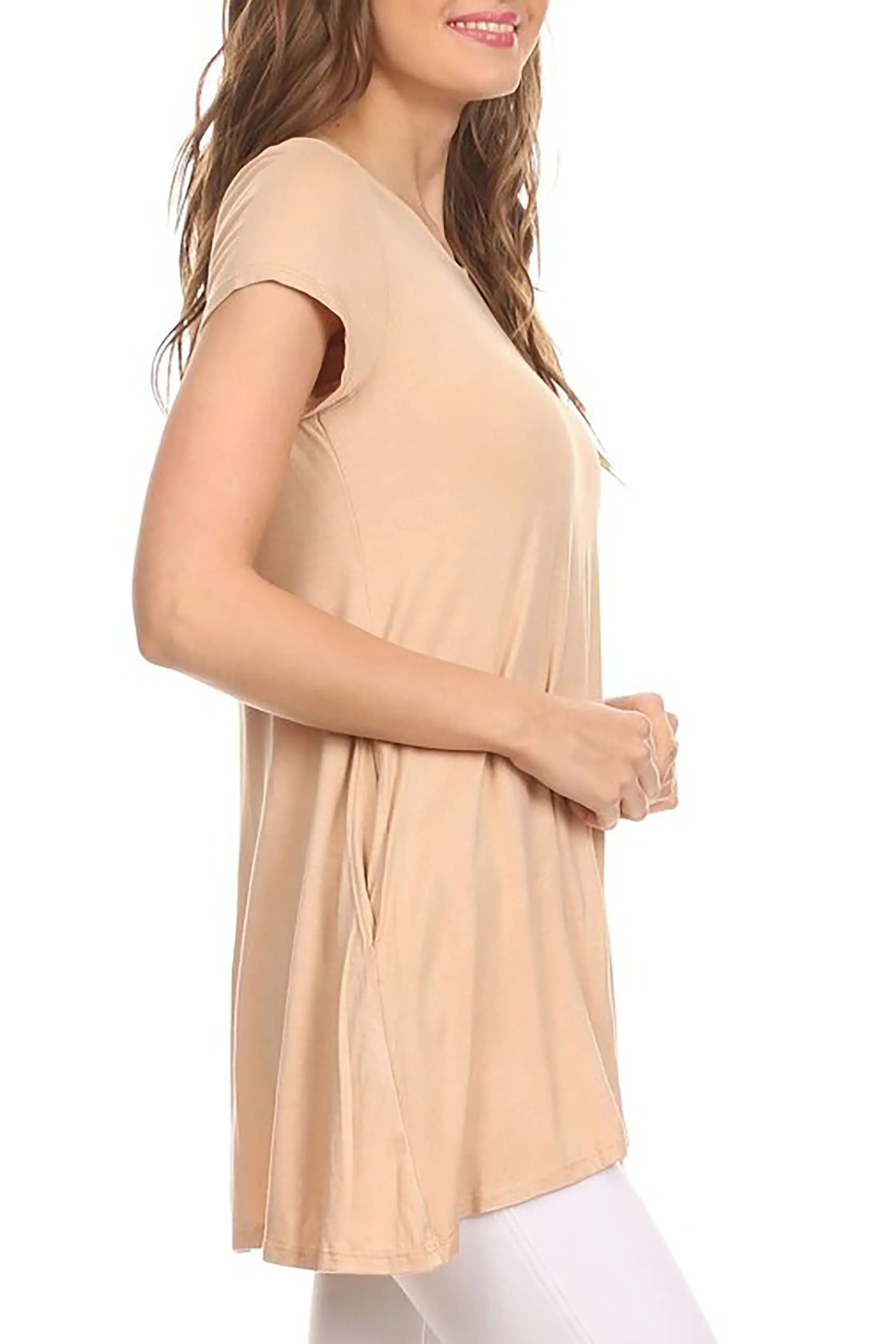 Women's Casual Short Sleeve Tunic Top With Pockets