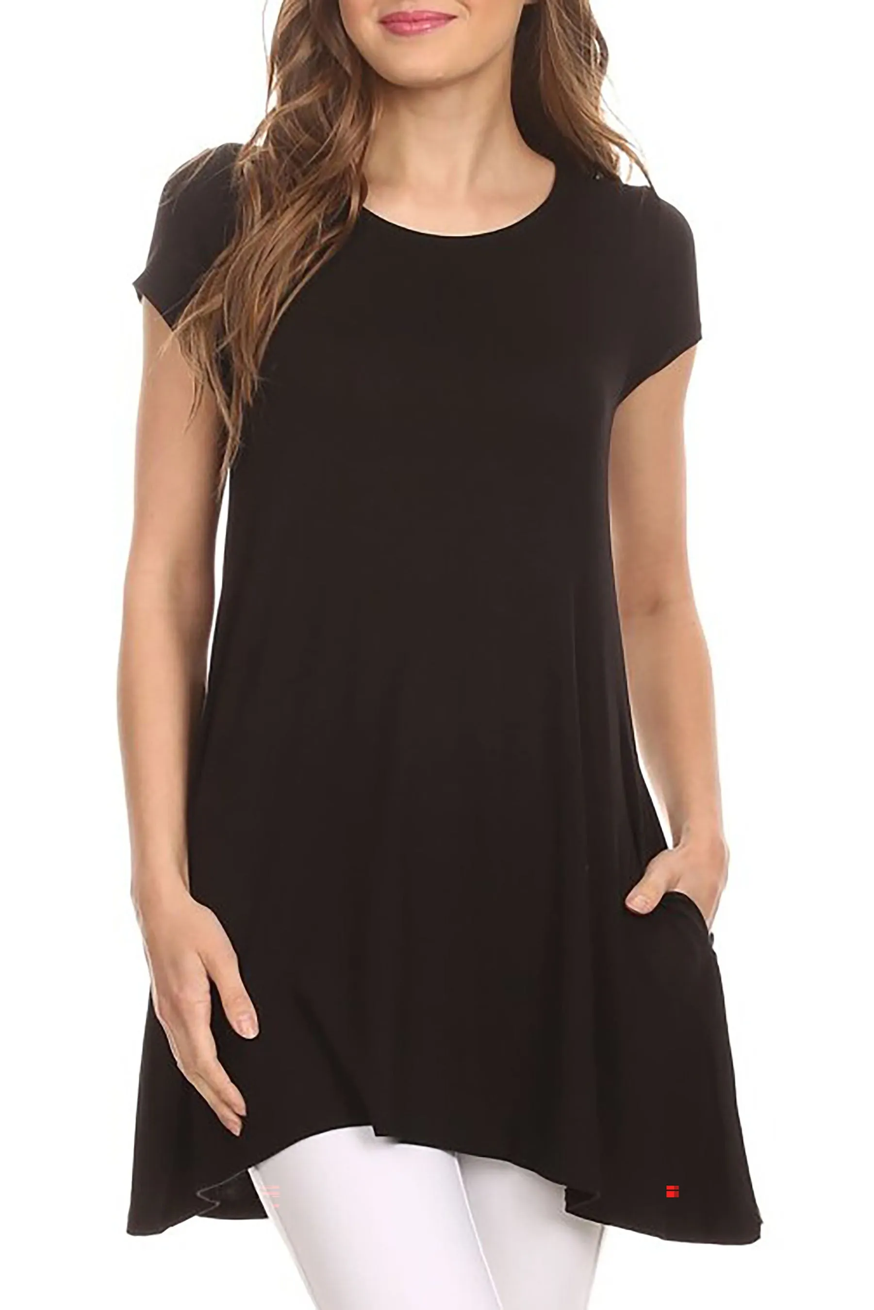 Women's Casual Short Sleeve Tunic Top With Pockets