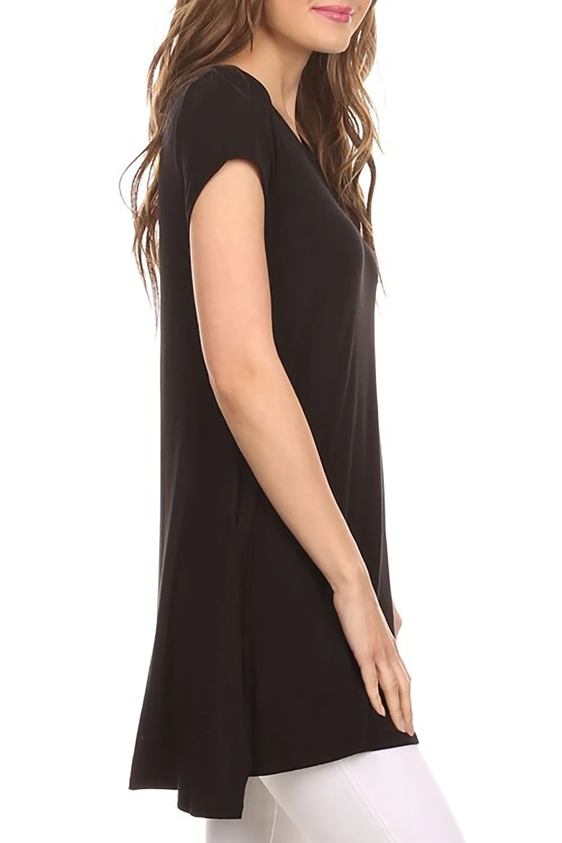 Women's Casual Short Sleeve Tunic Top With Pockets