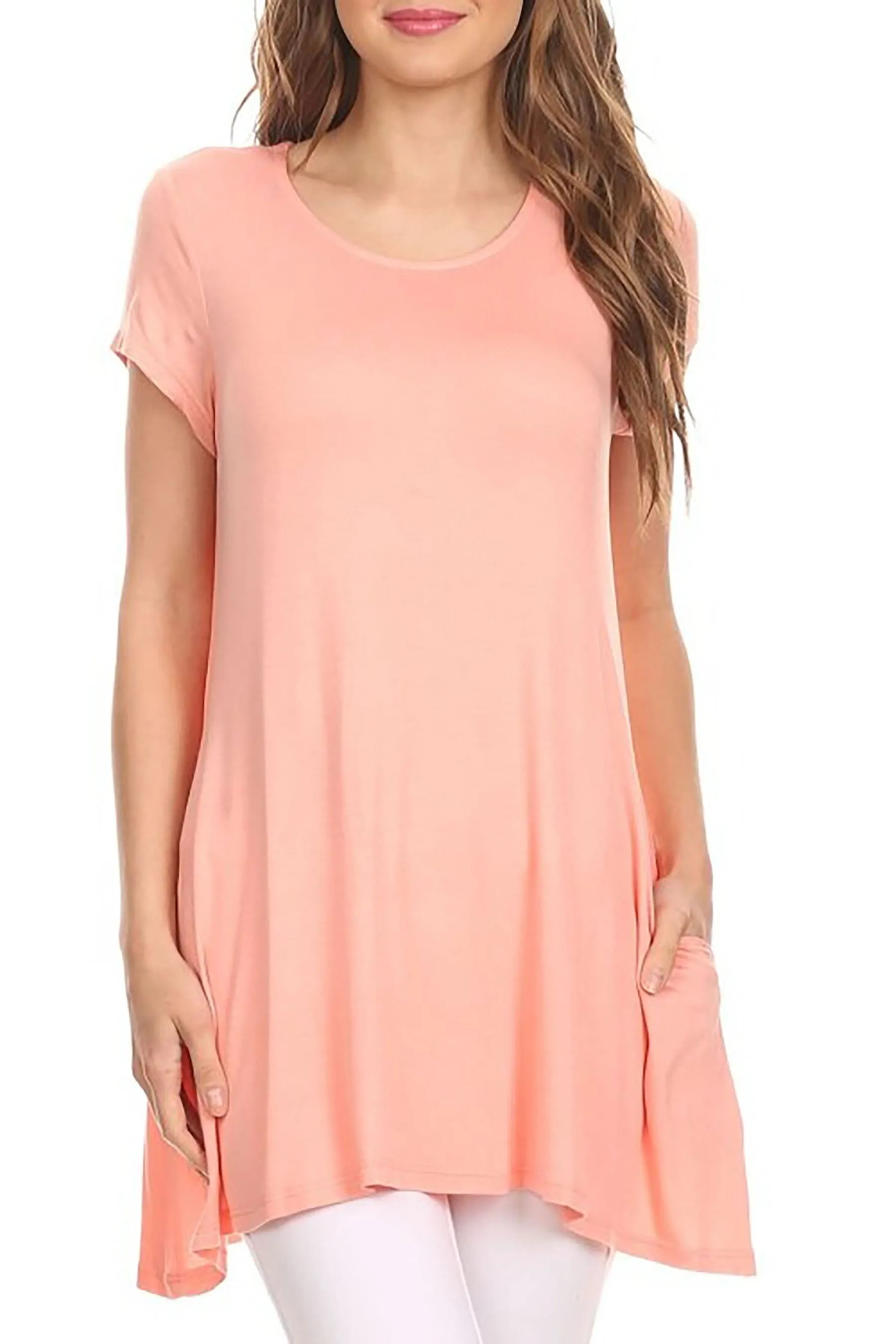 Women's Casual Short Sleeve Tunic Top With Pockets