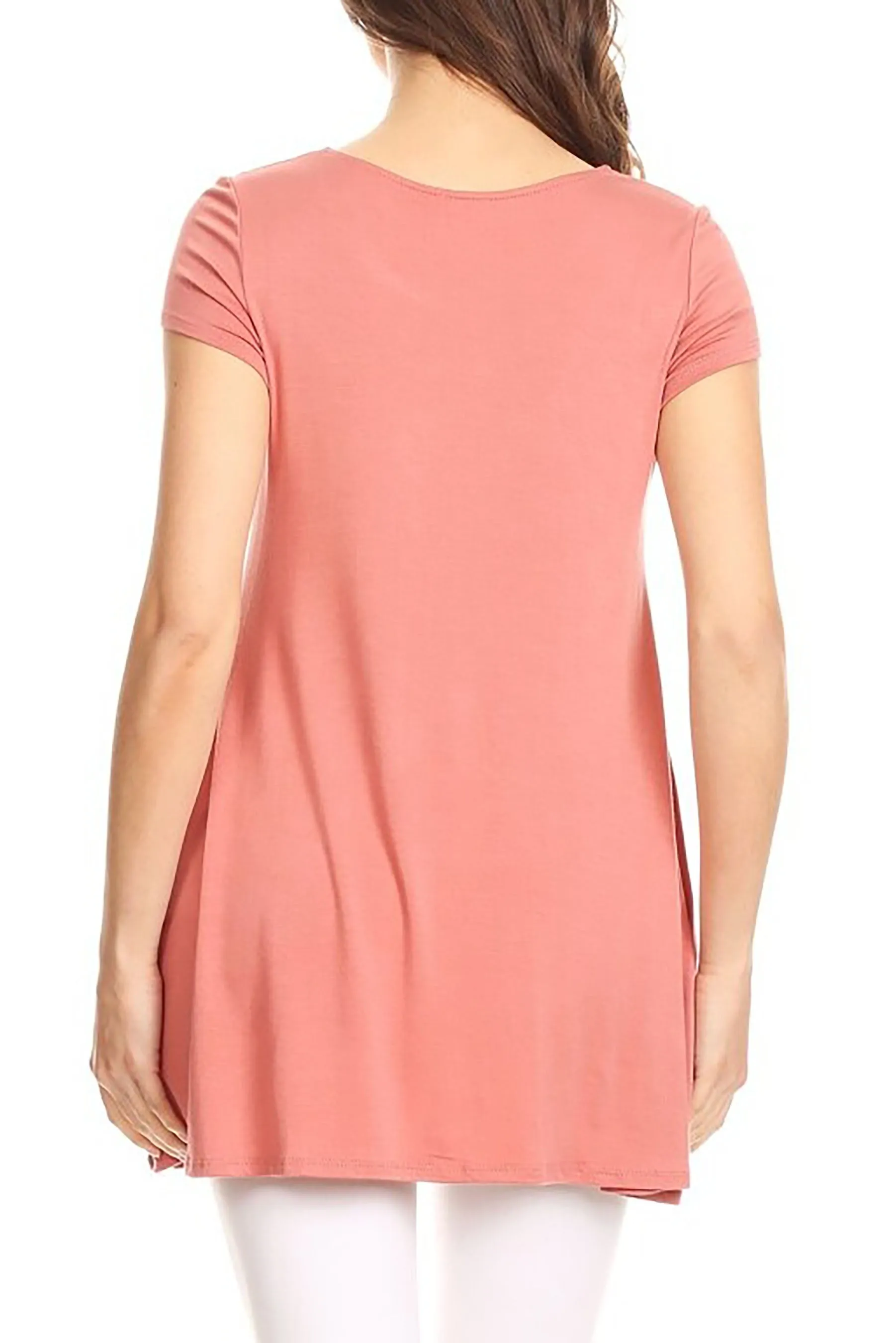 Women's Casual Short Sleeve Tunic Top With Pockets