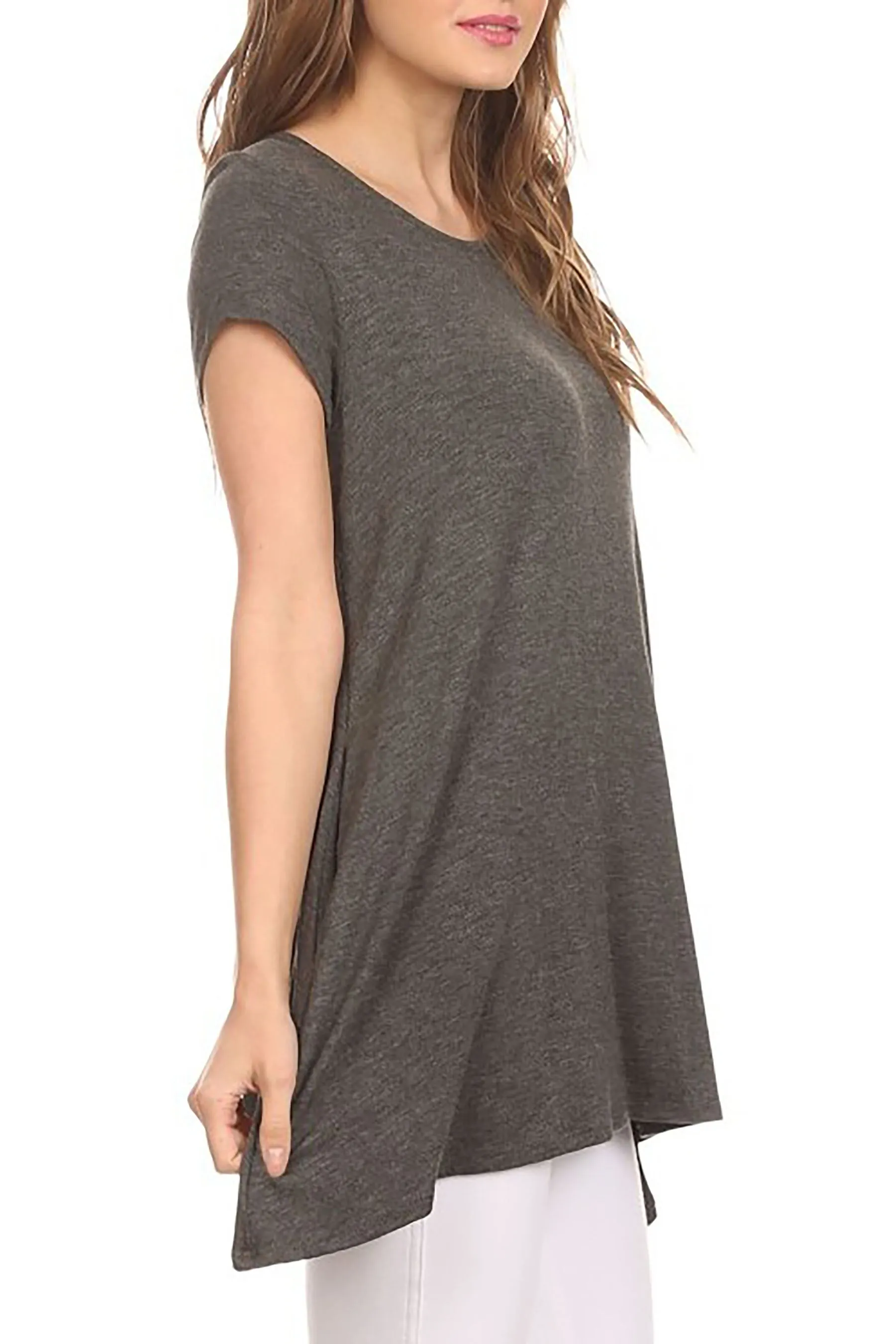 Women's Casual Short Sleeve Tunic Top With Pockets