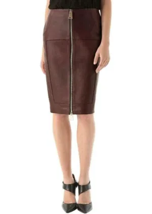 Women's Knee Length Lambskin Leather Pencil Skirt WS32