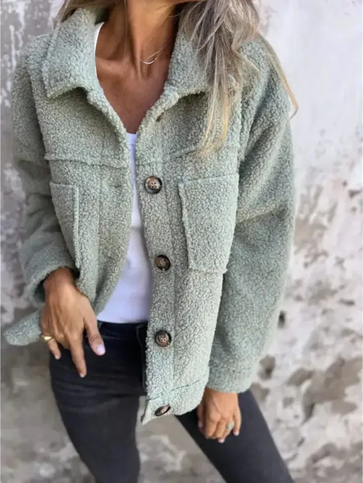 Women's Lapel Single Breasted Lamb Wool Coat