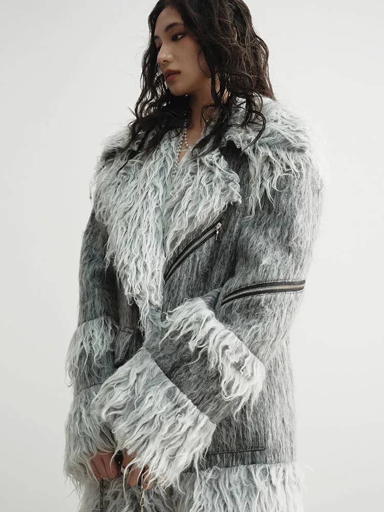 Women's Luxe Gray Oversized Faux Fur Coat – Elegant Comfort