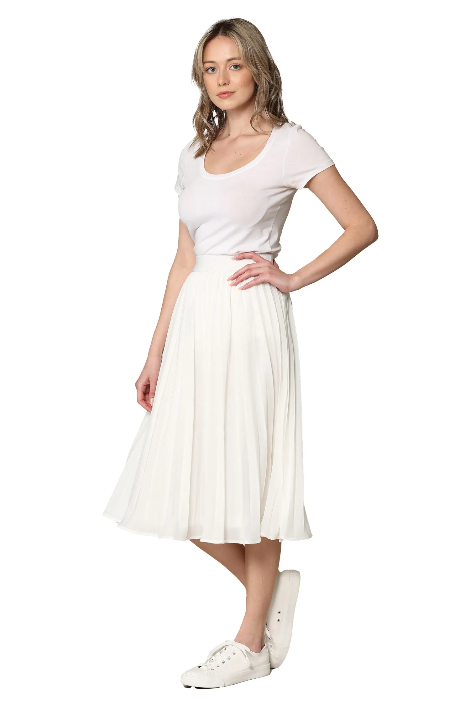 Women's Pleated Swing A-Line Midi Skirt