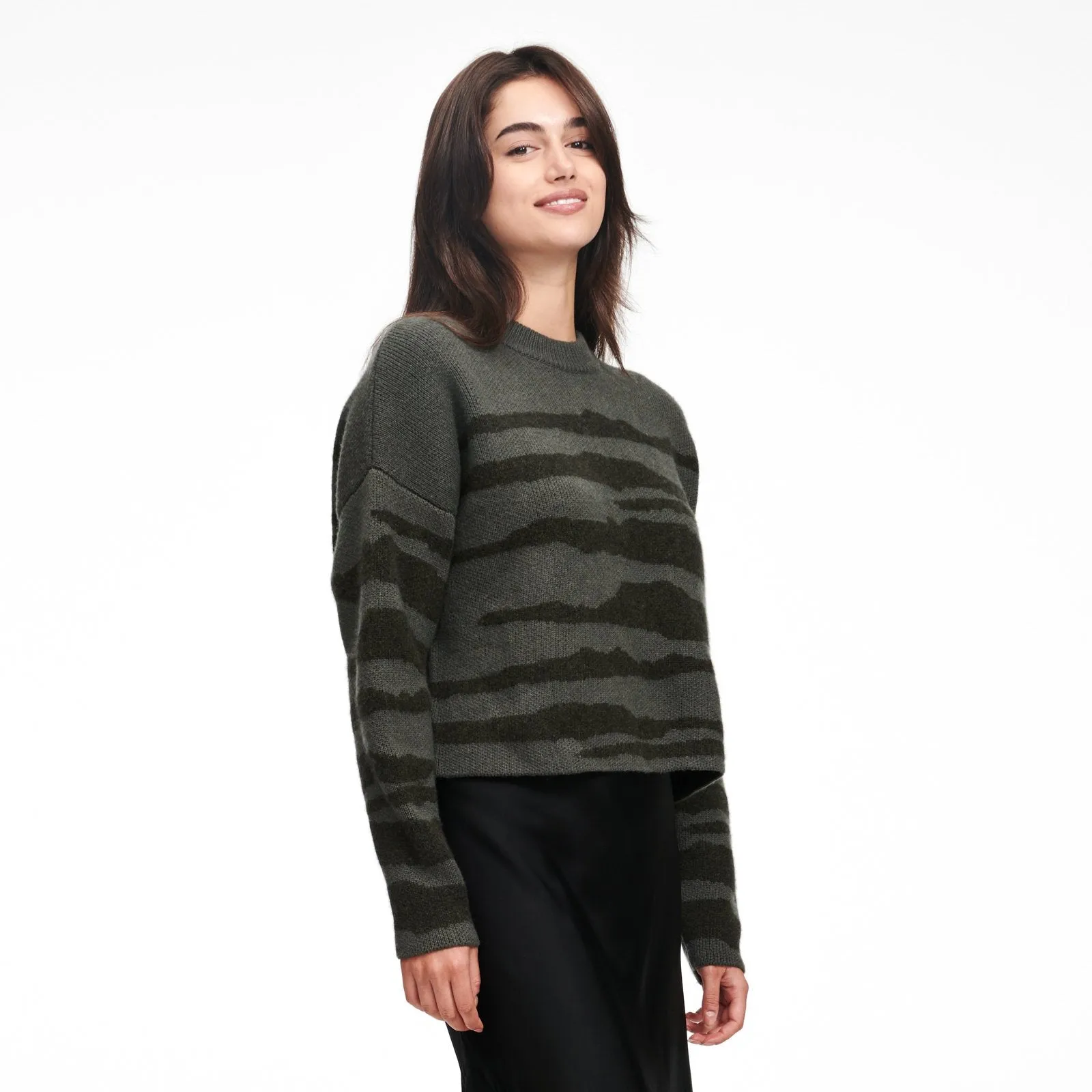 Wool Cashmere Tiger Stripe Crewneck Sweater