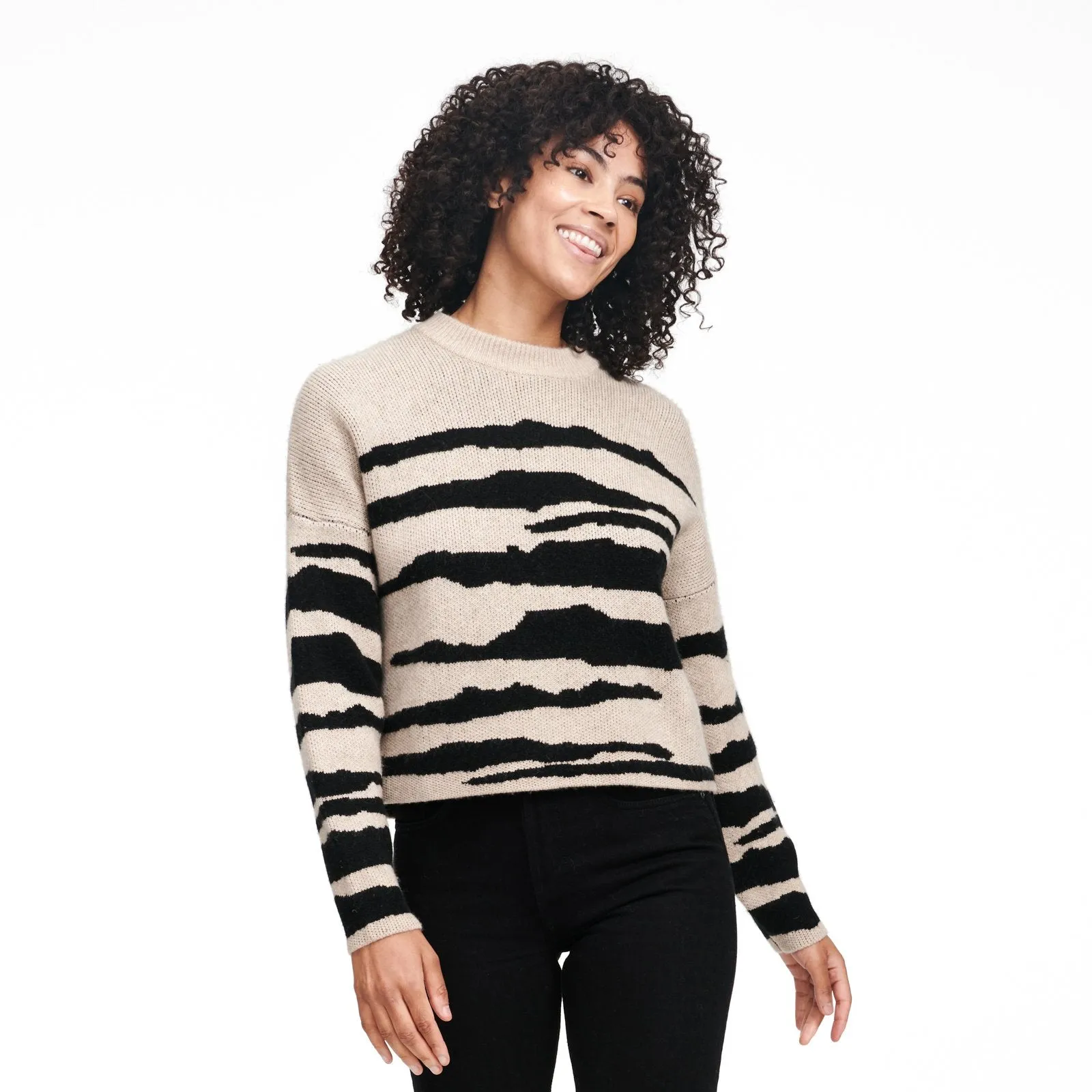 Wool Cashmere Tiger Stripe Crewneck Sweater