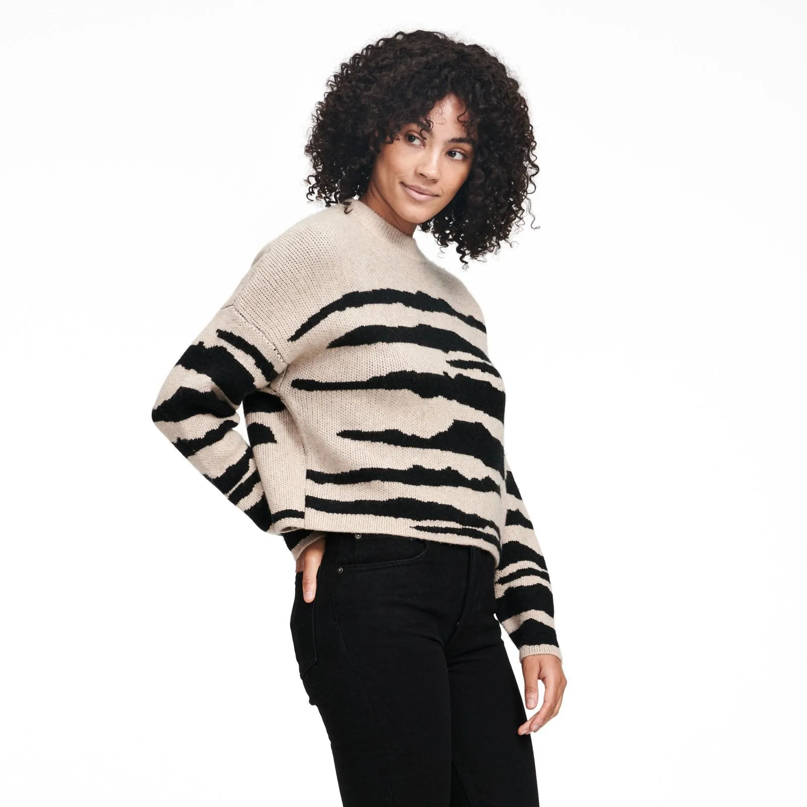 Wool Cashmere Tiger Stripe Crewneck Sweater