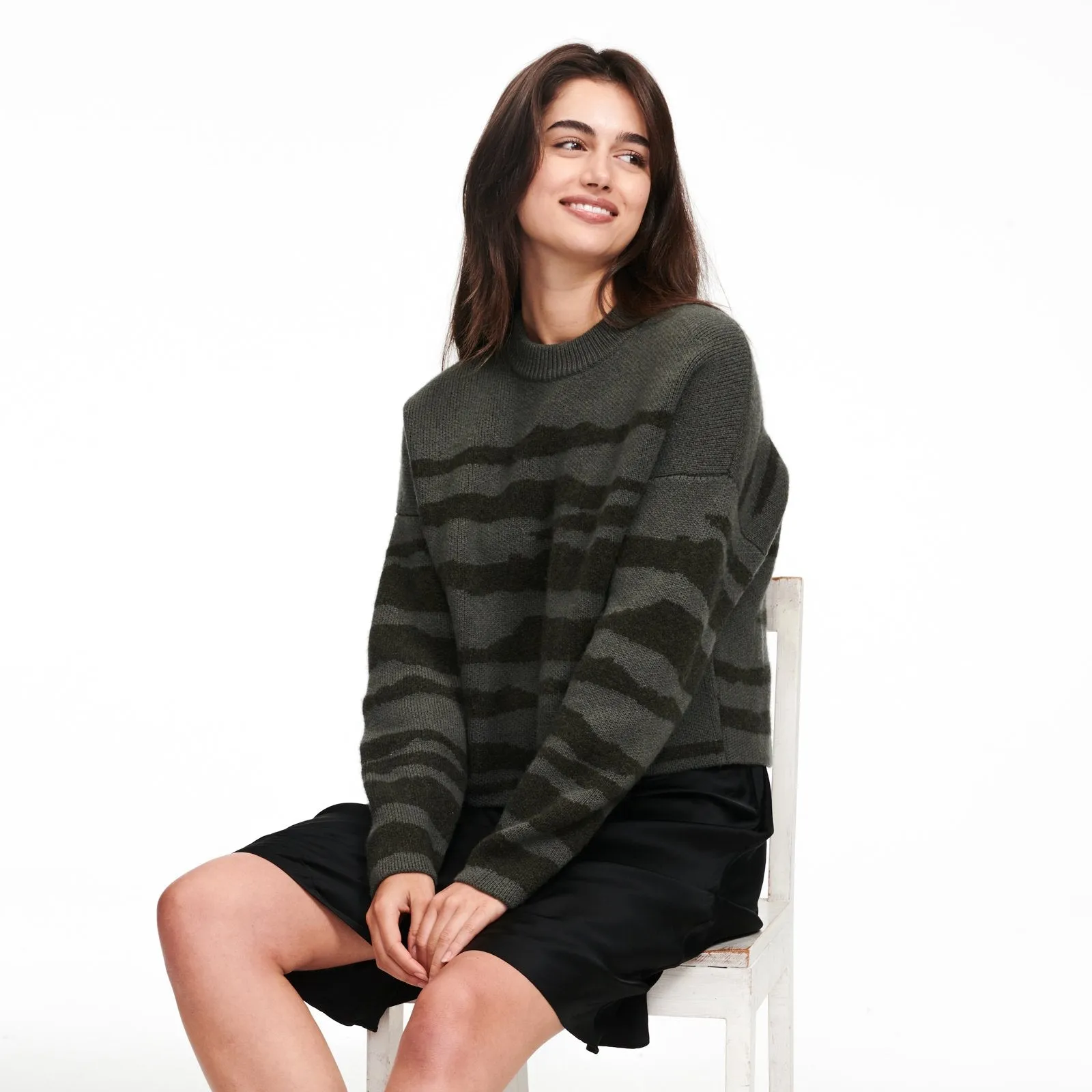 Wool Cashmere Tiger Stripe Crewneck Sweater