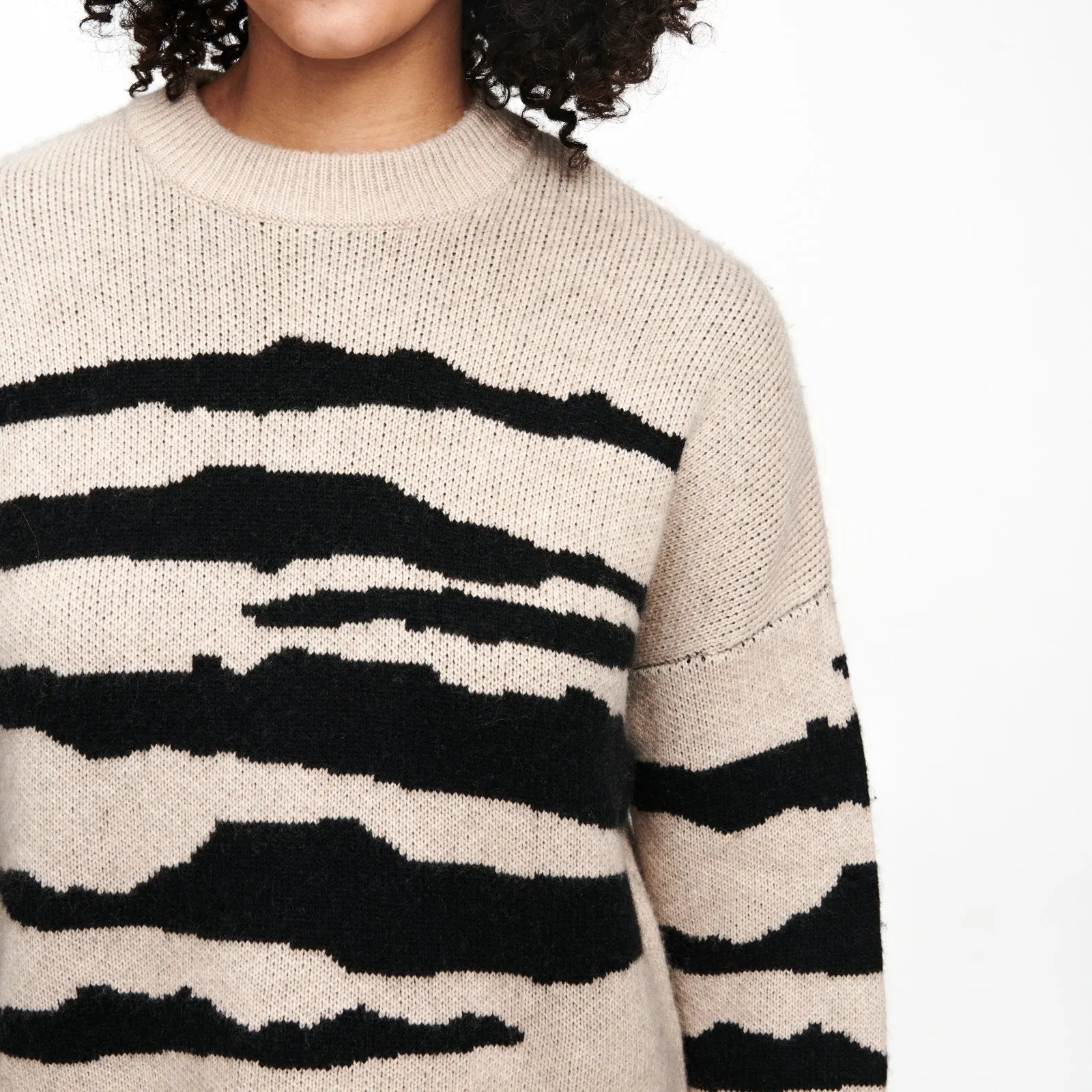 Wool Cashmere Tiger Stripe Crewneck Sweater