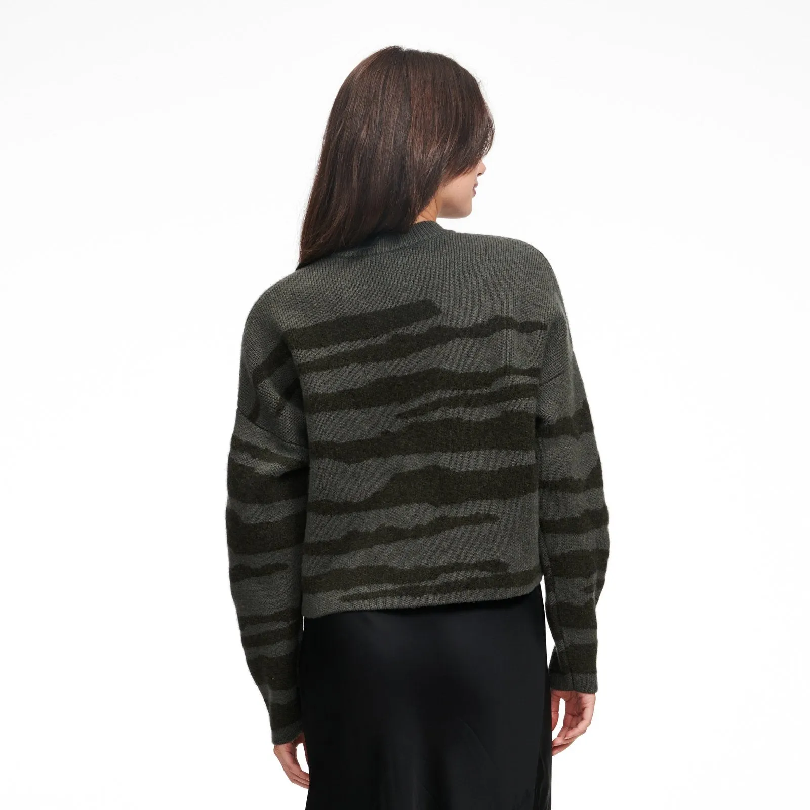 Wool Cashmere Tiger Stripe Crewneck Sweater