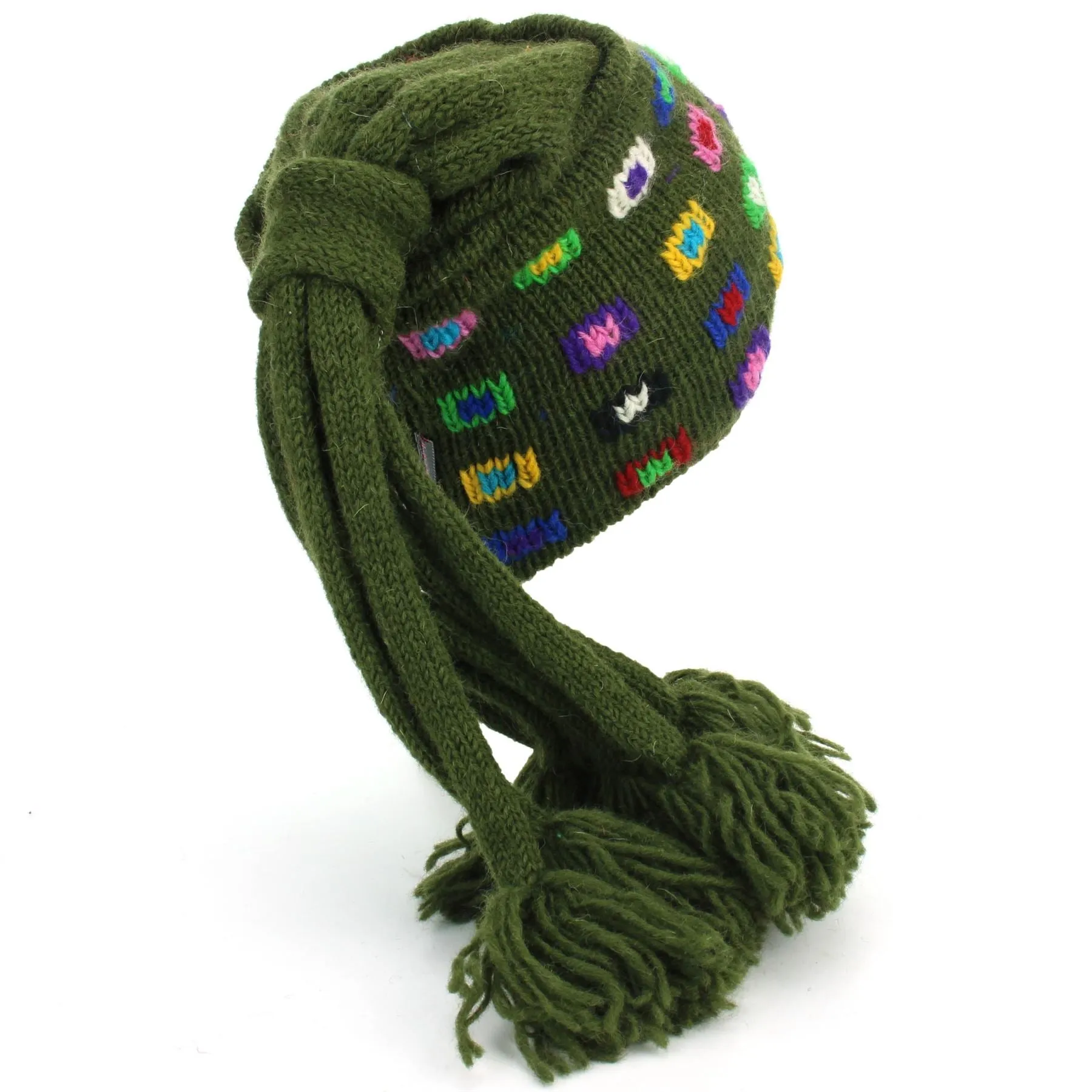 Wool Knit Fountain Tassels Hat - SQ Green