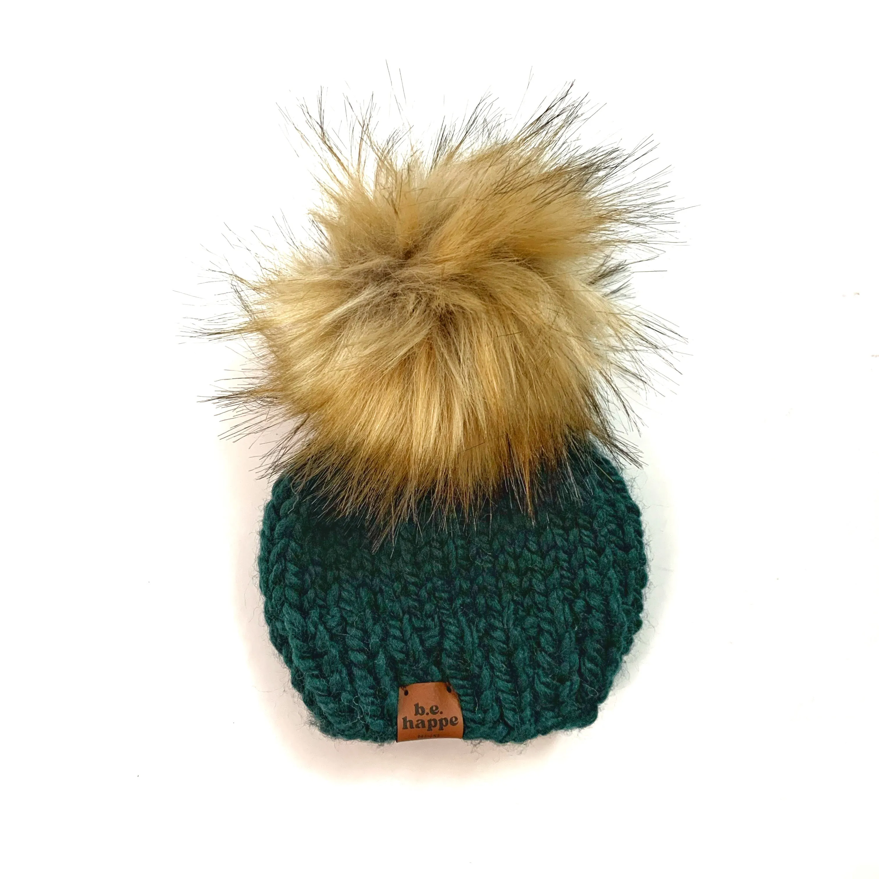 Youth Solid Knit Pom Hat | Dark Green